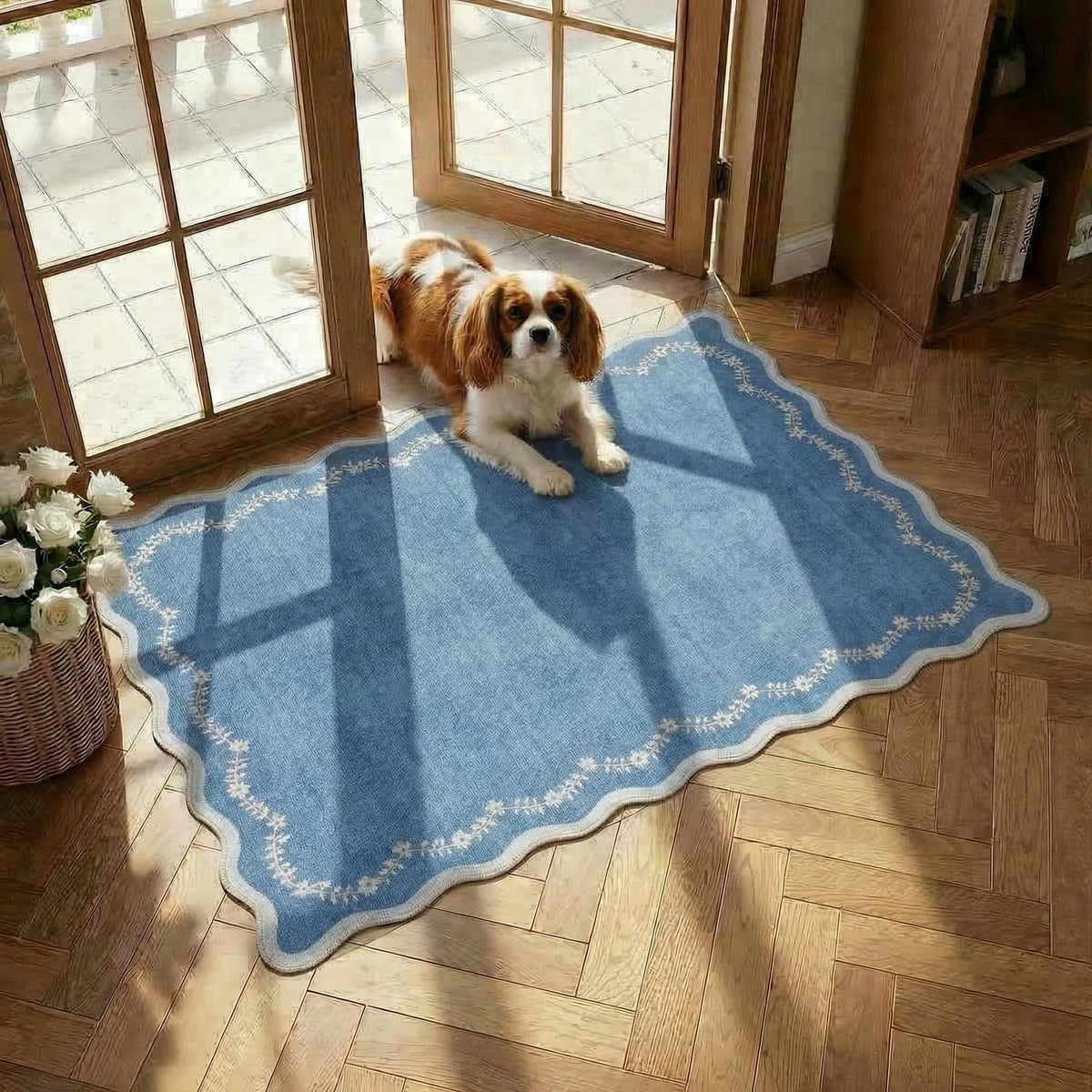 Scalloped Washable Area Rug with Non-Slip Backing