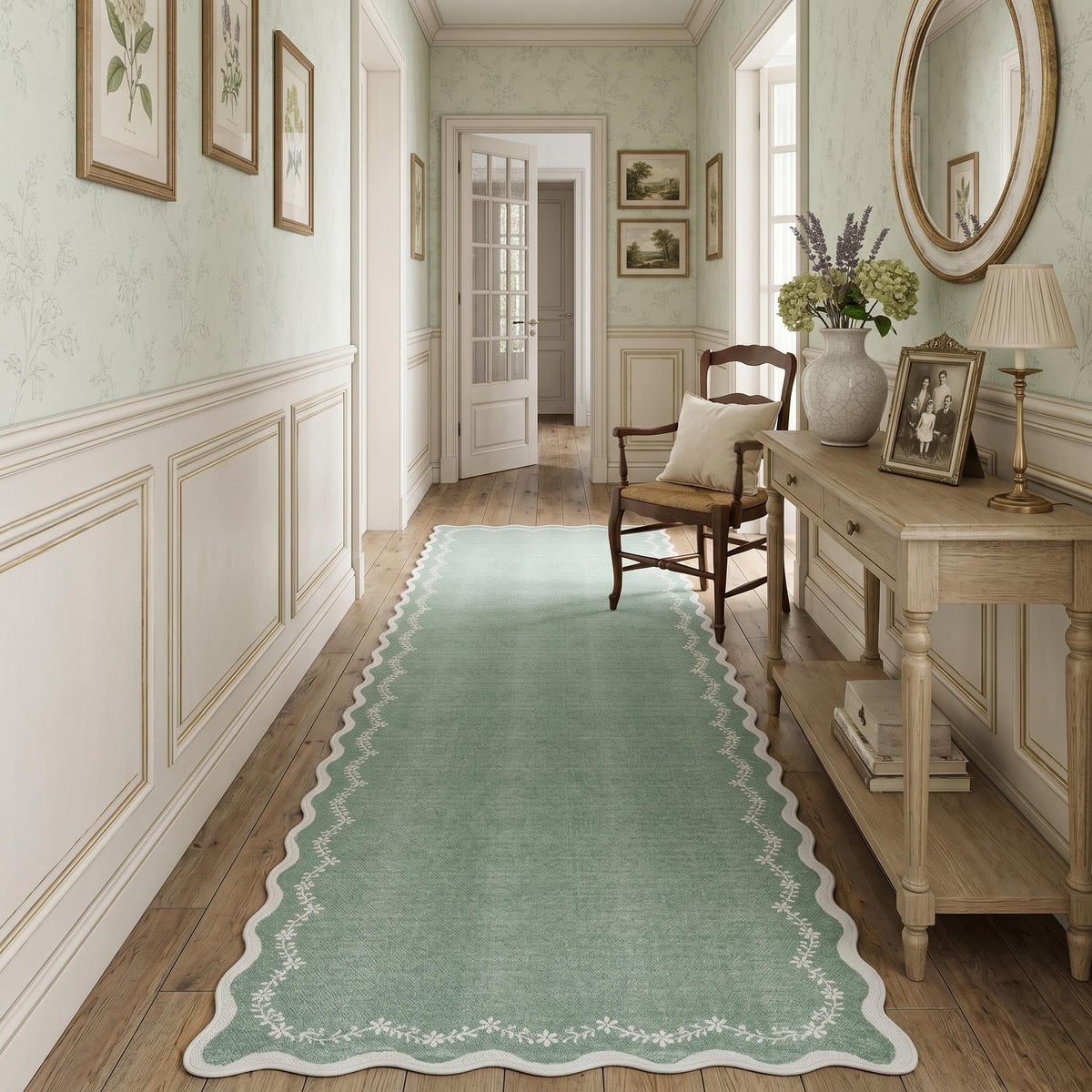 Scalloped Washable Area Rug with Non-Slip Backing