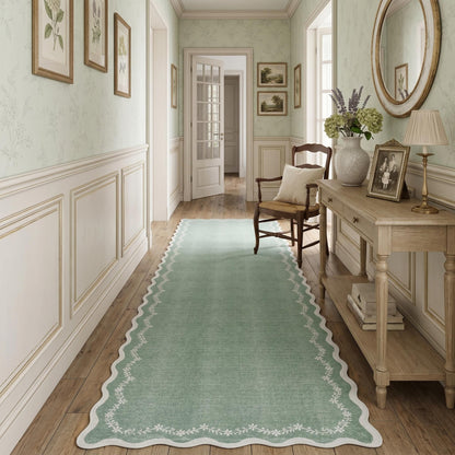 Scalloped Washable Area Rug with Non-Slip Backing