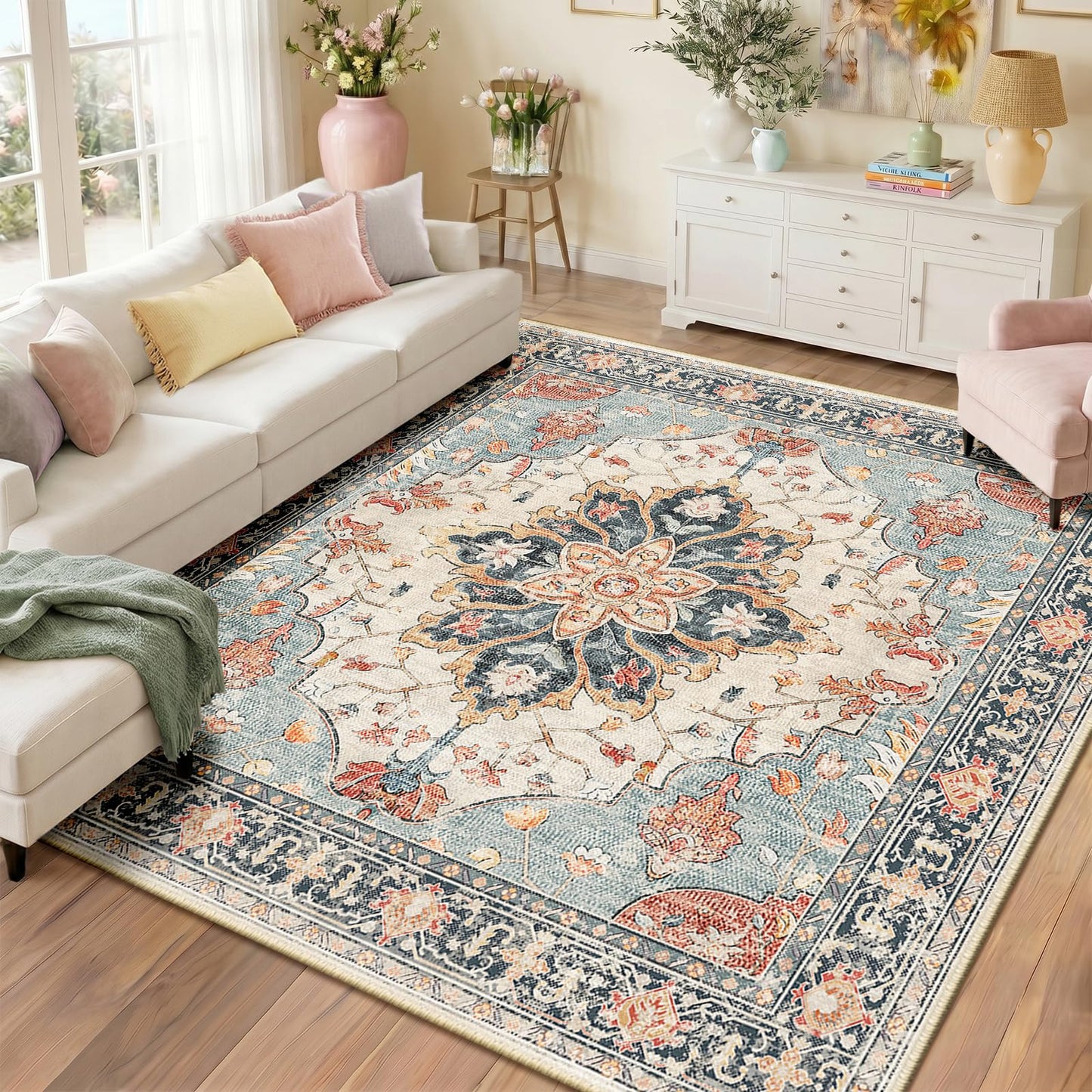 Washable Area Rug with Soft Non-Slip Backing