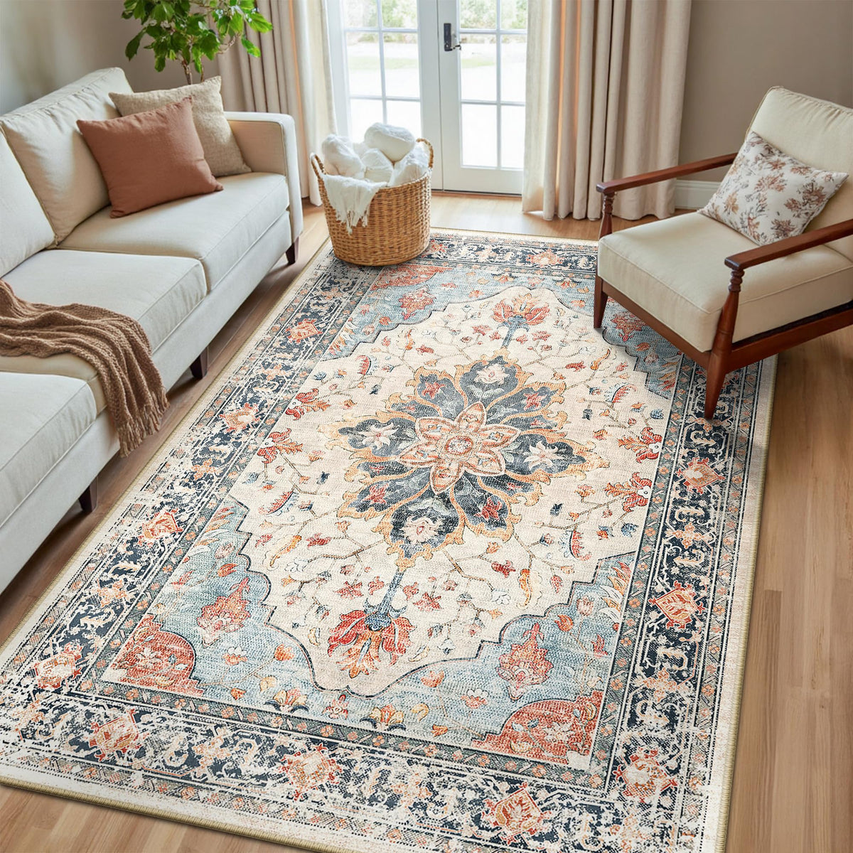 Washable Area Rug with Soft Non-Slip Backing