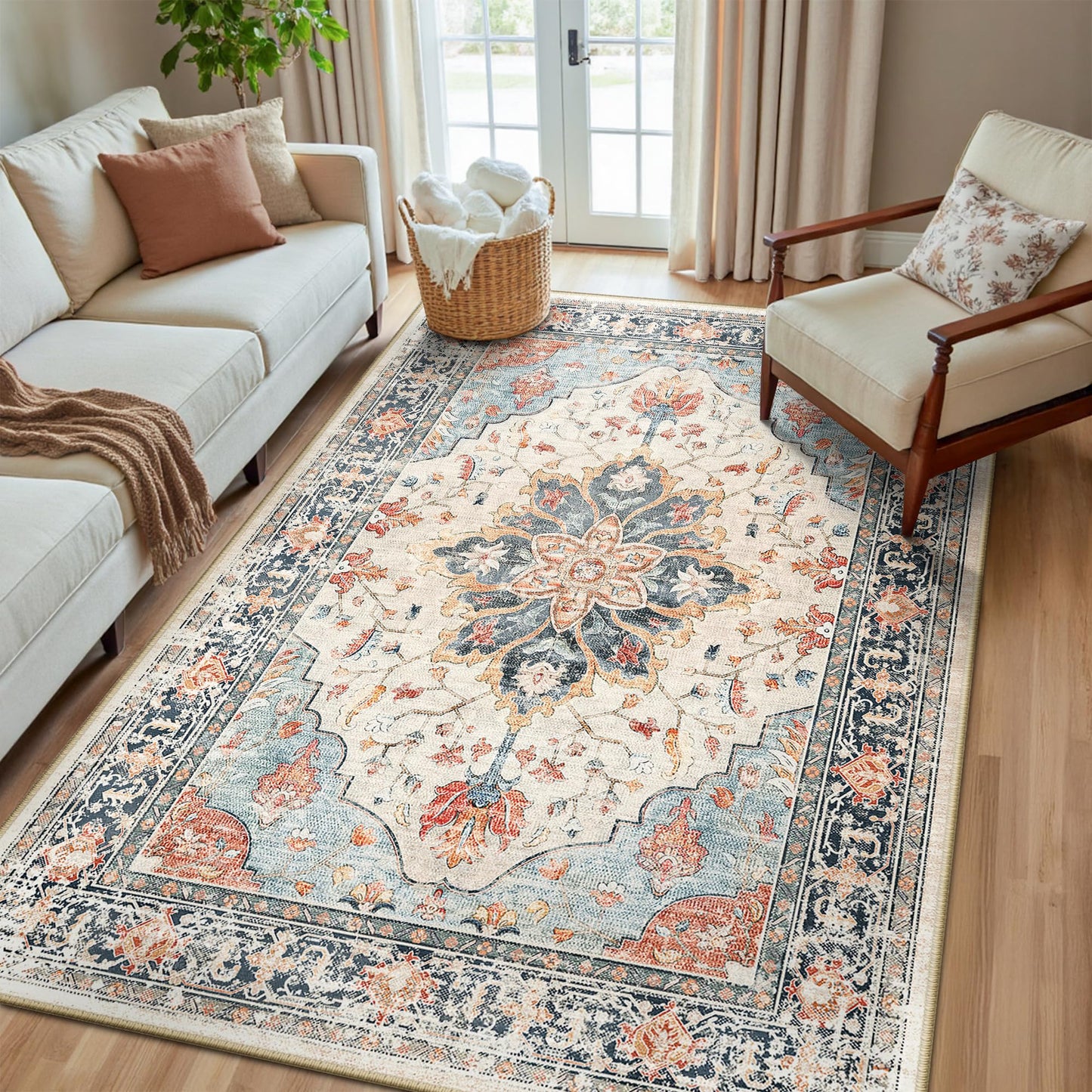 Washable Area Rug with Soft Non-Slip Backing