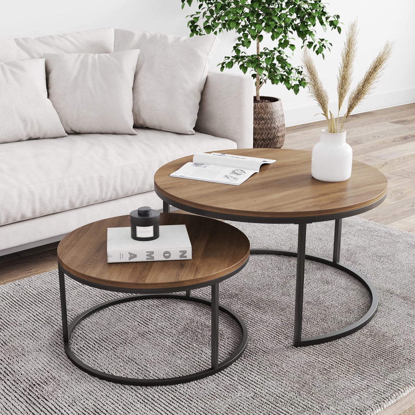 Round Nesting Coffee Table Set with Metal Frame