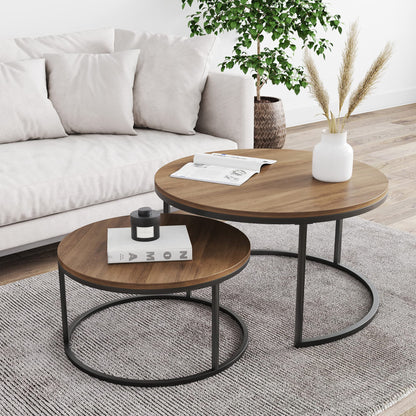 Round Nesting Coffee Table Set with Metal Frame