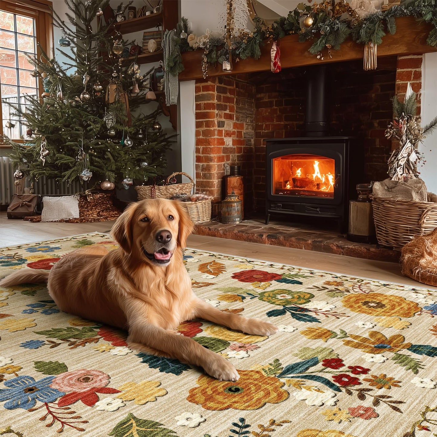 Washable Vintage Runner Rug with Non-Slip Backing