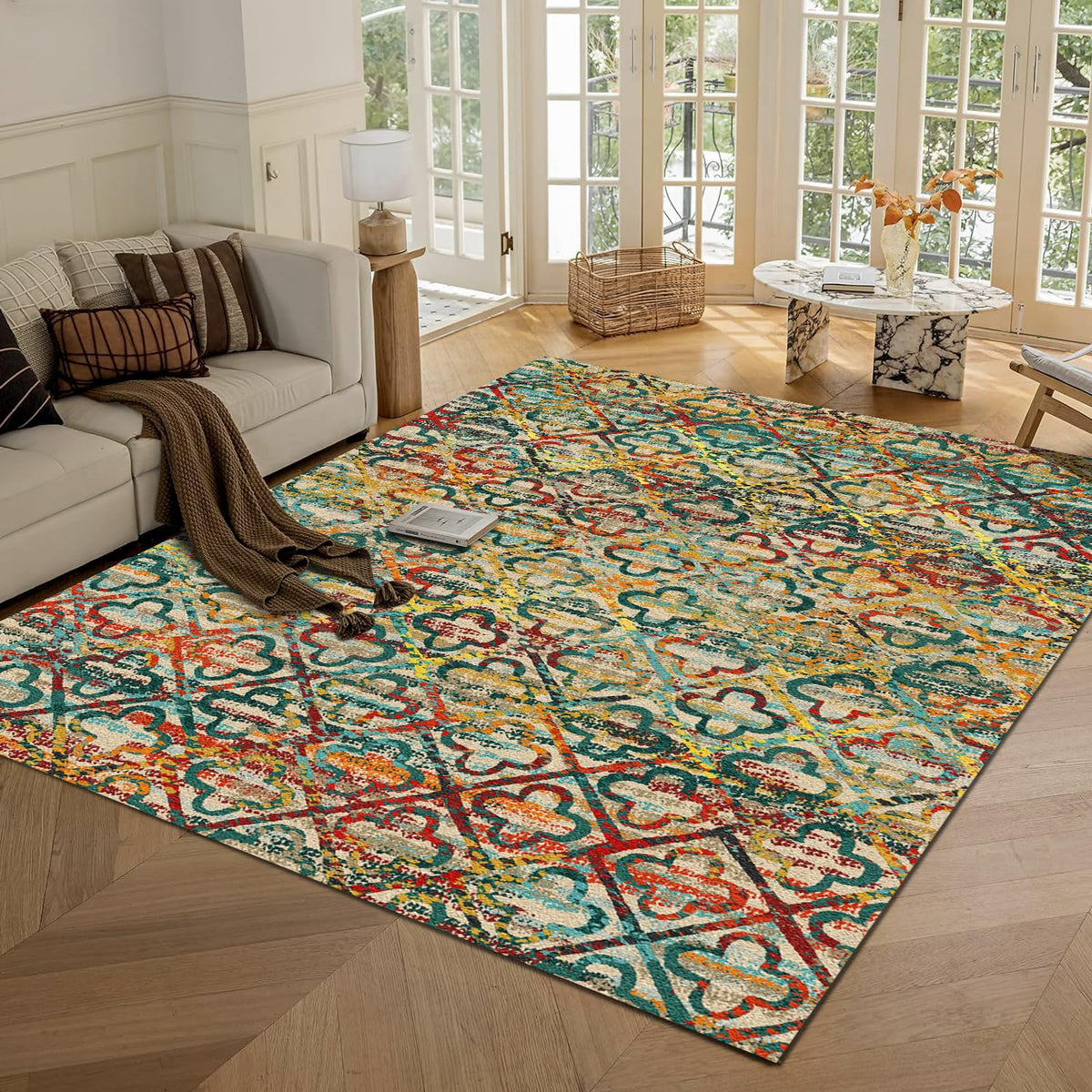 Washable Vintage Tribal Area Rug with Non-Slip Backing