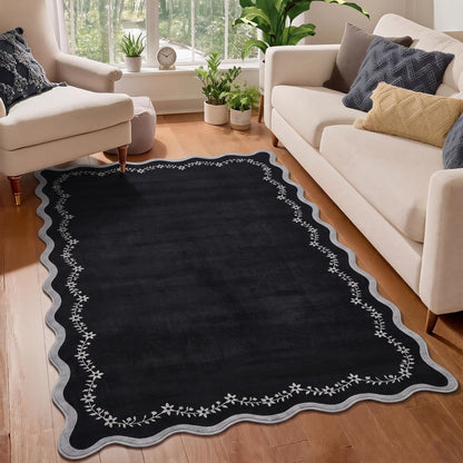 Scalloped Washable Area Rug with Non-Slip Backing