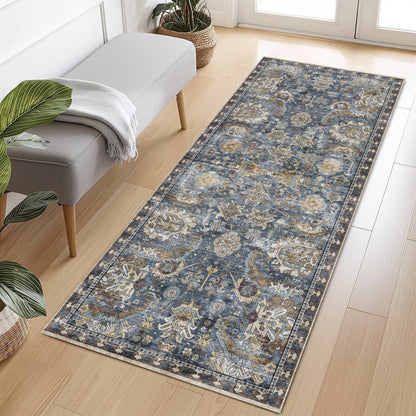 Washable Vintage Tribal Area Rug with Non-Slip Backing