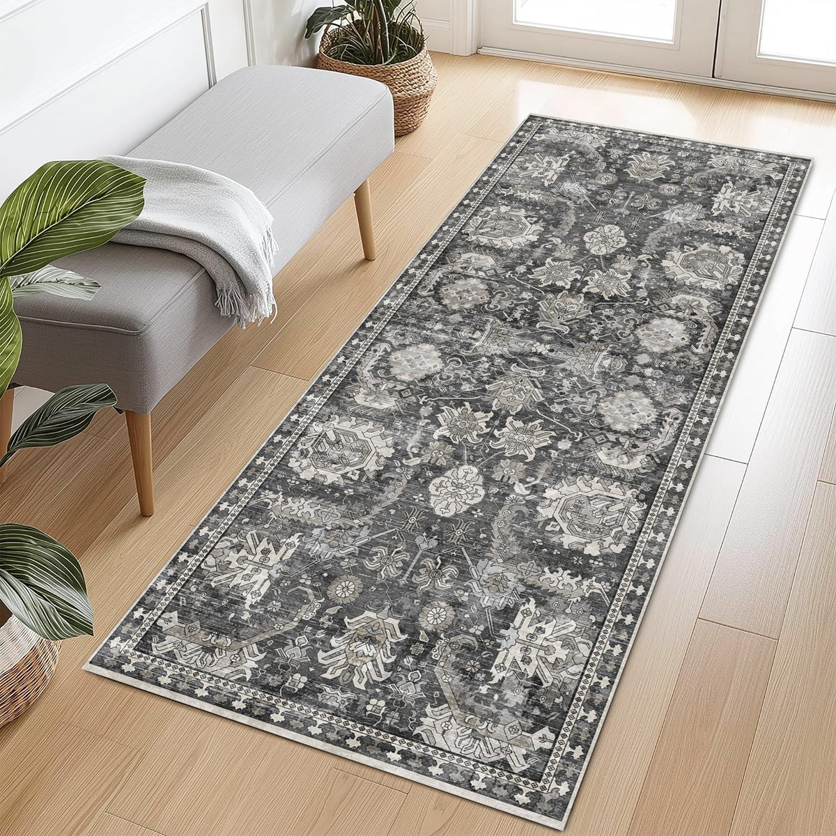 Washable Vintage Tribal Area Rug with Non-Slip Backing