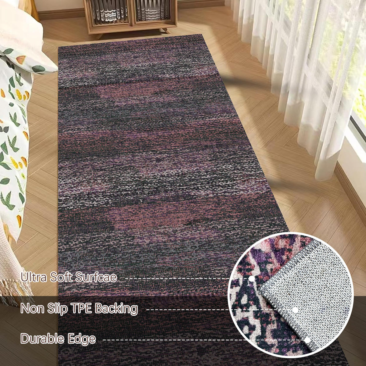 Washable Vintage Tribal Area Rug with Non-Slip Backing