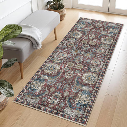 Washable Vintage Tribal Area Rug with Non-Slip Backing