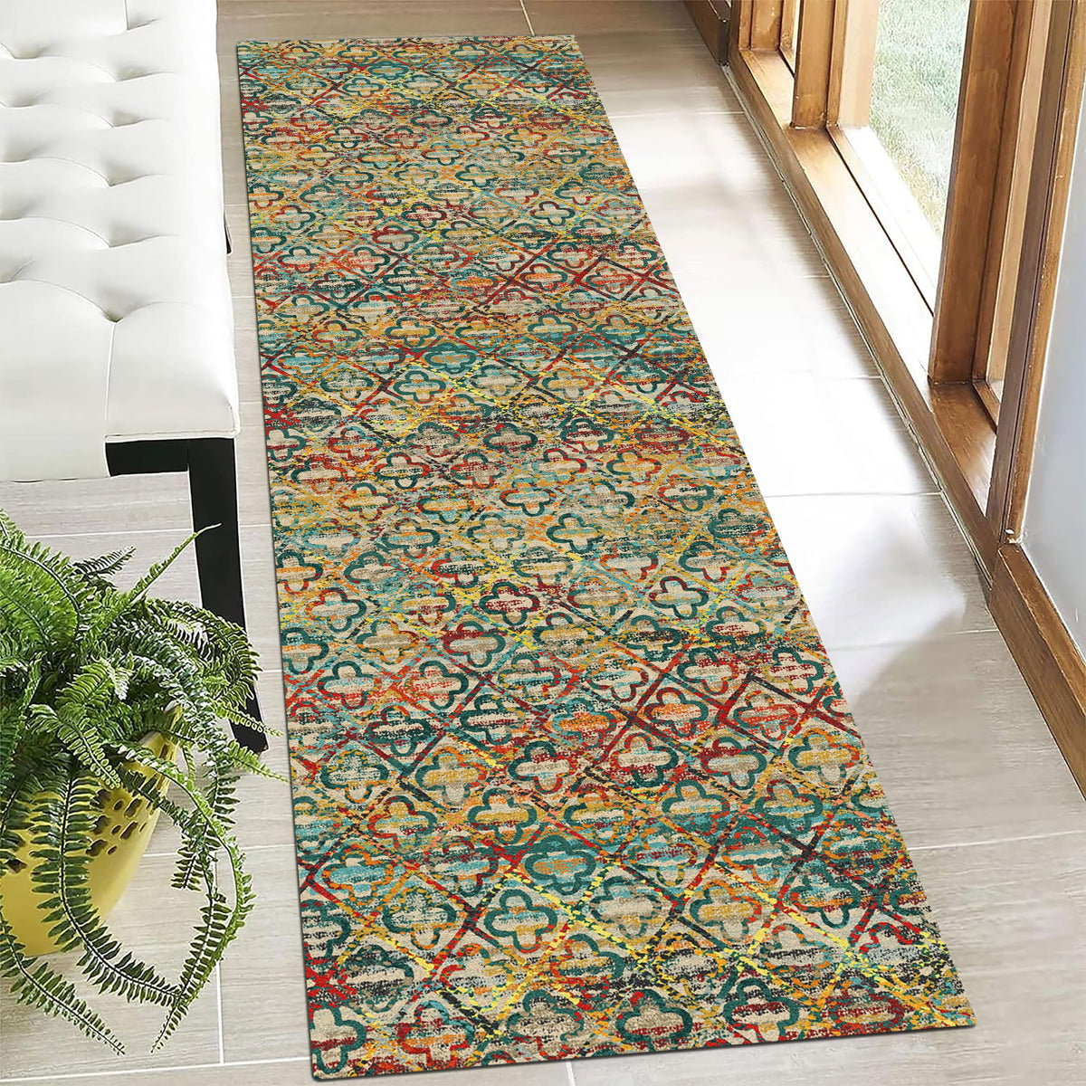 Washable Vintage Tribal Area Rug with Non-Slip Backing