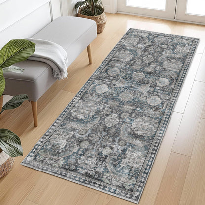 Washable Vintage Tribal Area Rug with Non-Slip Backing