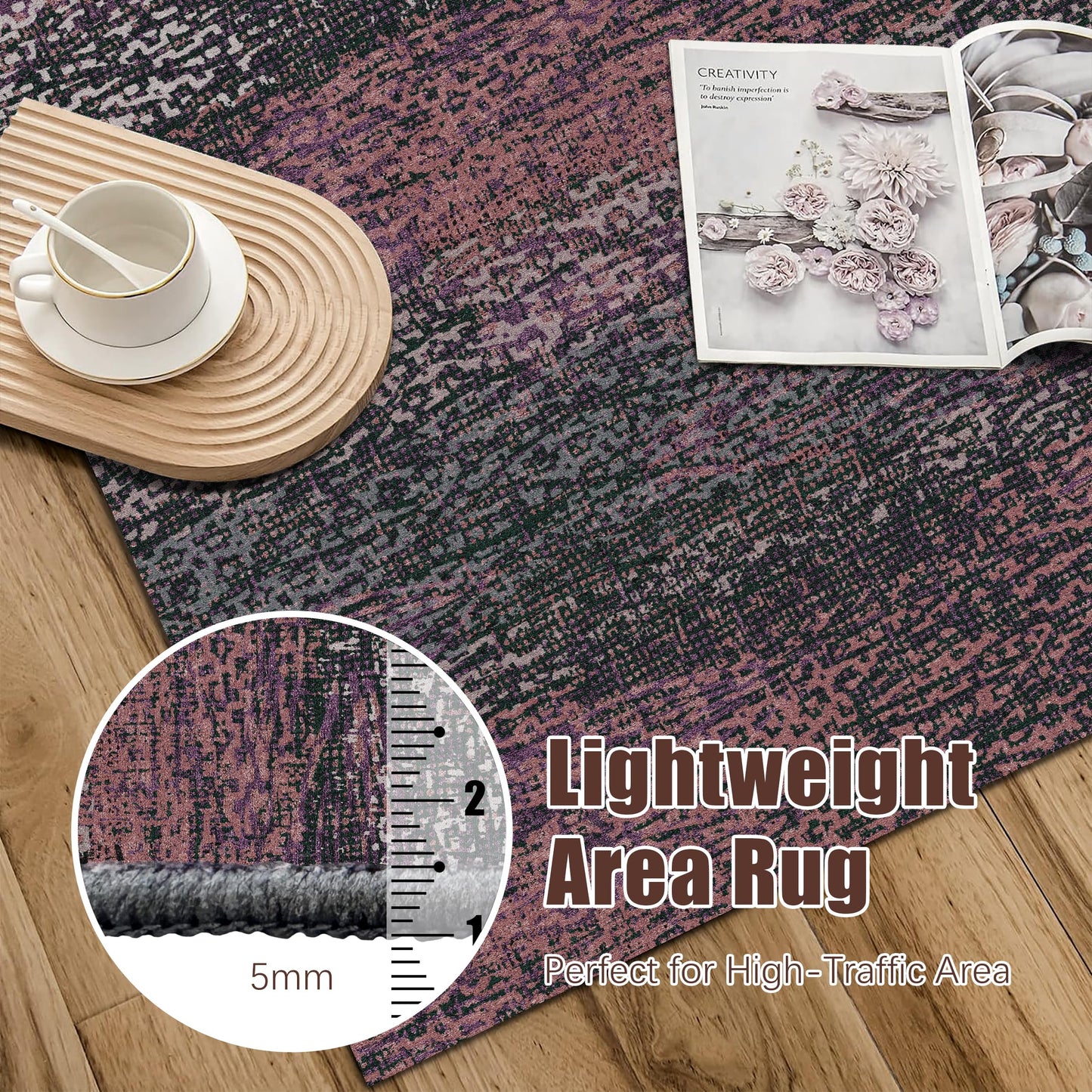 Washable Vintage Tribal Area Rug with Non-Slip Backing