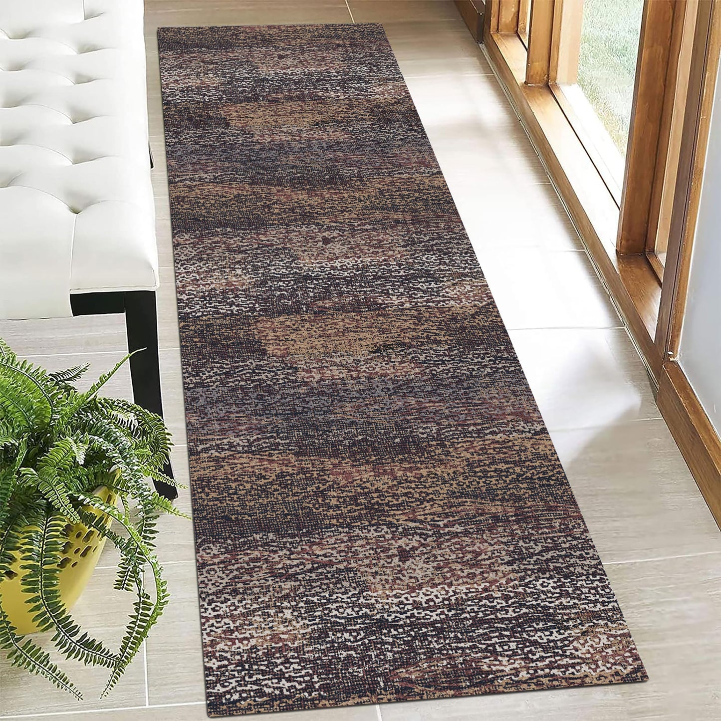 Washable Vintage Tribal Area Rug with Non-Slip Backing