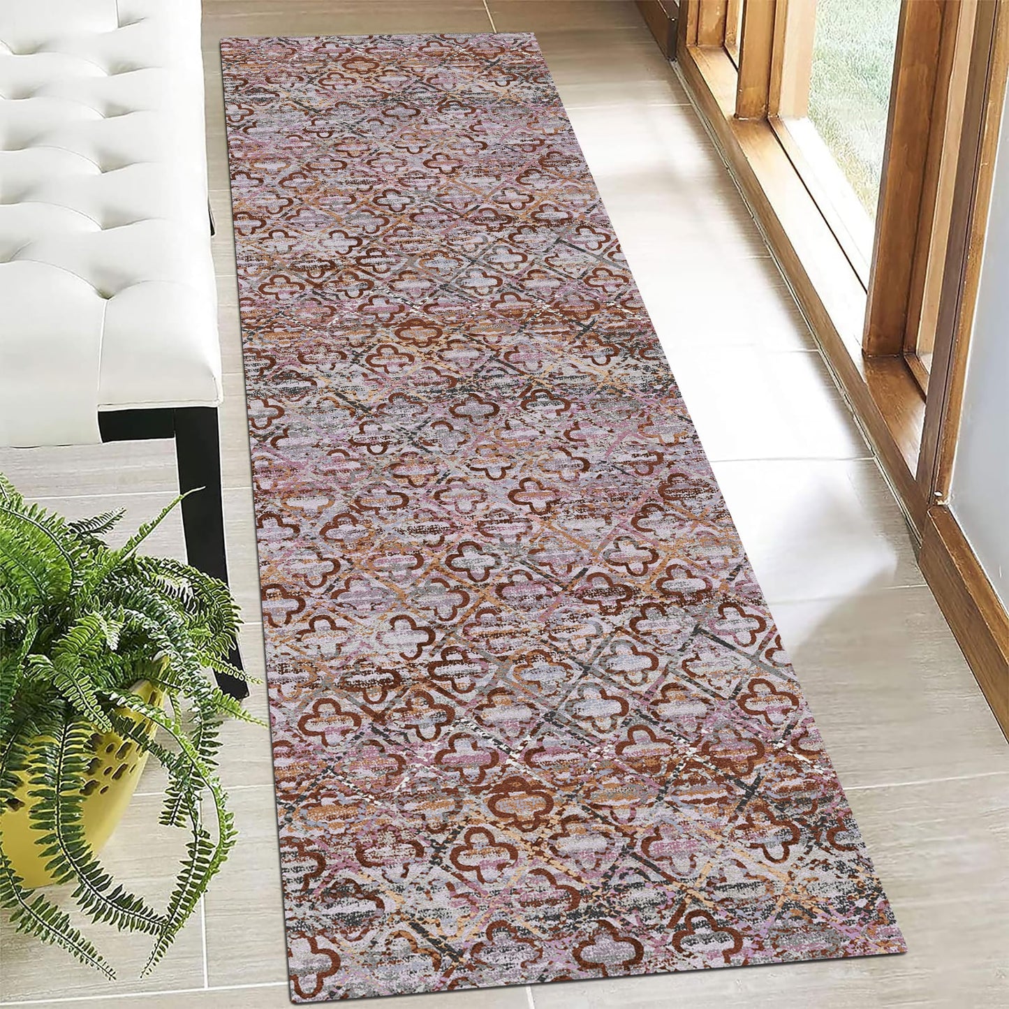 Washable Vintage Tribal Area Rug with Non-Slip Backing